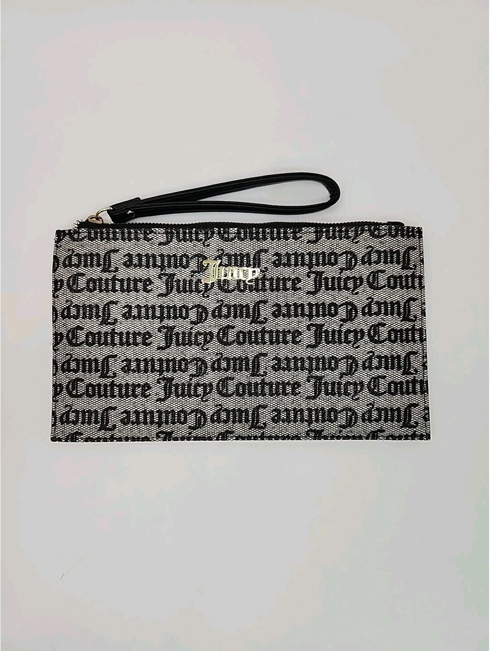 Juicy Couture Women's Black Gray Shout It Out Logo Wristlet Clutch Handbag NEW